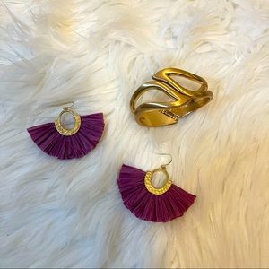 Purple Raffia Earrings with Gold Hammered Hardware
